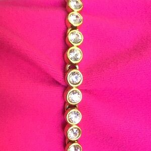 Swarovski Signed Crystal Gold Toned Tennis Bracelet- Excellent Condition #68